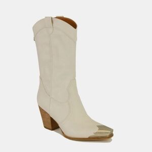Cream Western Boots Metal Toe